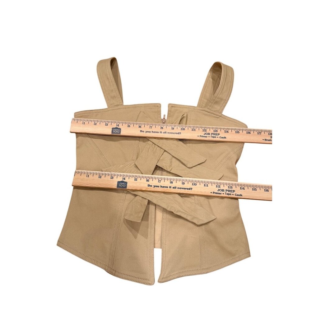 L'Academie Women Tan Bow Front Corset Top Khaki Sleeveless Cotton Blend Small - Picture 8 of 9